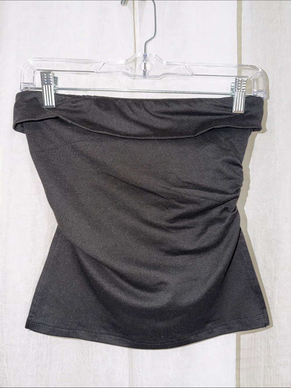 ROMWE XS Black Fold Over Ruched Side Slits Tube Top